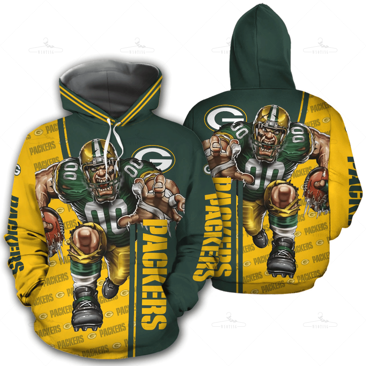 Green Bay Packers Hoodie 3D Mascot Design Gift S