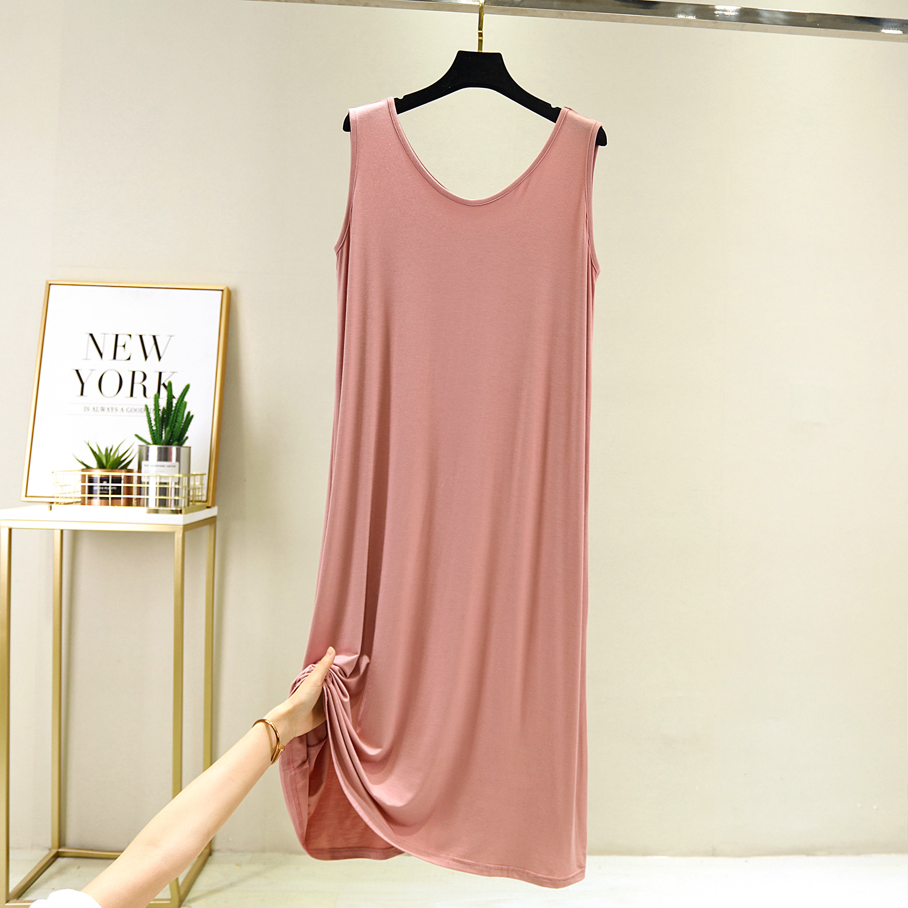 2021 New Modal Mid-Length V-Neck Vest Dress Bottoming Night Shirt Women’s Nightgowns Plus Fat Large Size Summer Nightdress XXL alx