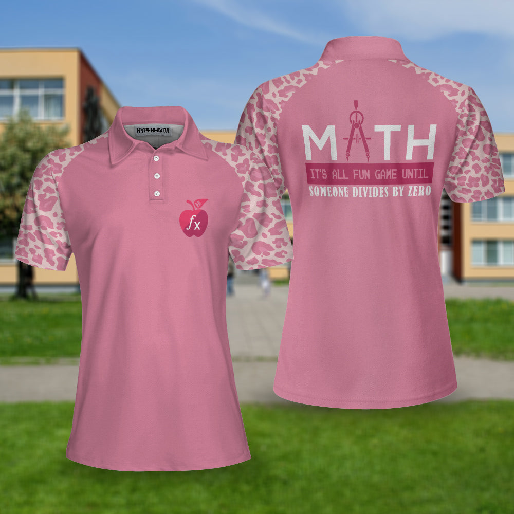 Pink Leopard Math Teacher Short Sleeve Women Polo Shirt, Funny Math Shirt For Ladies Coolspod