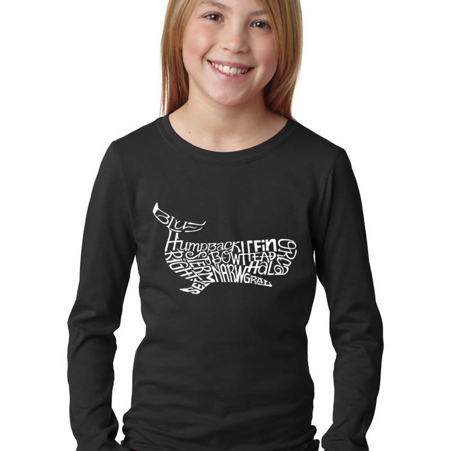 LA Pop Art Girl’s Word Art Long Sleeve – Humpback Whale