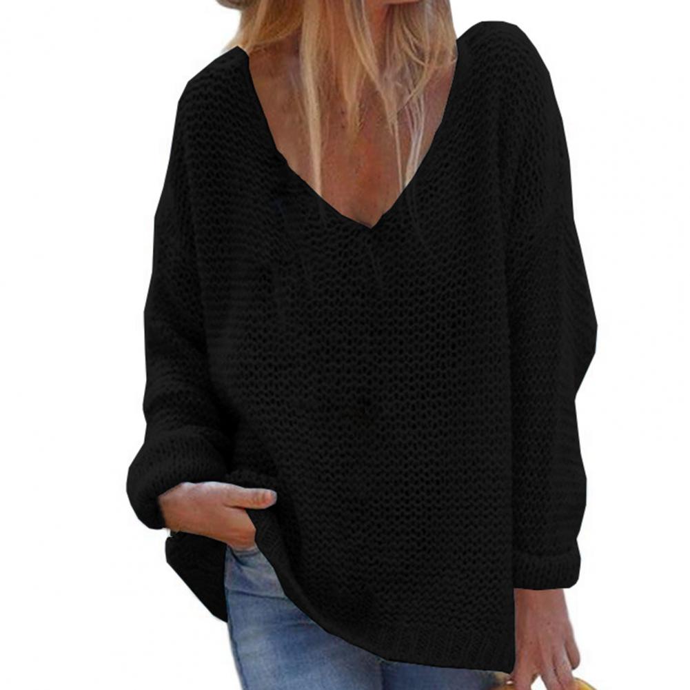 Women’s Sweater V-Neck Long Sleeve Knitted Top Loose Fit Female Sweater Casual Minimalistische Knitwear Tops for Autumn Winter alx