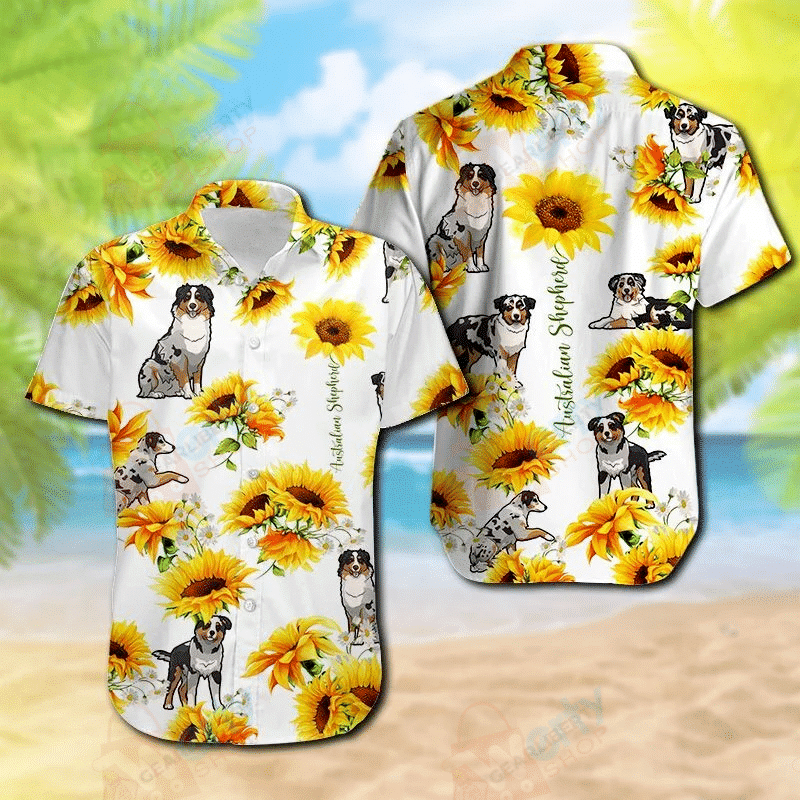 Australian Shepherd Sunflower Hawaii Shirt Ha82698