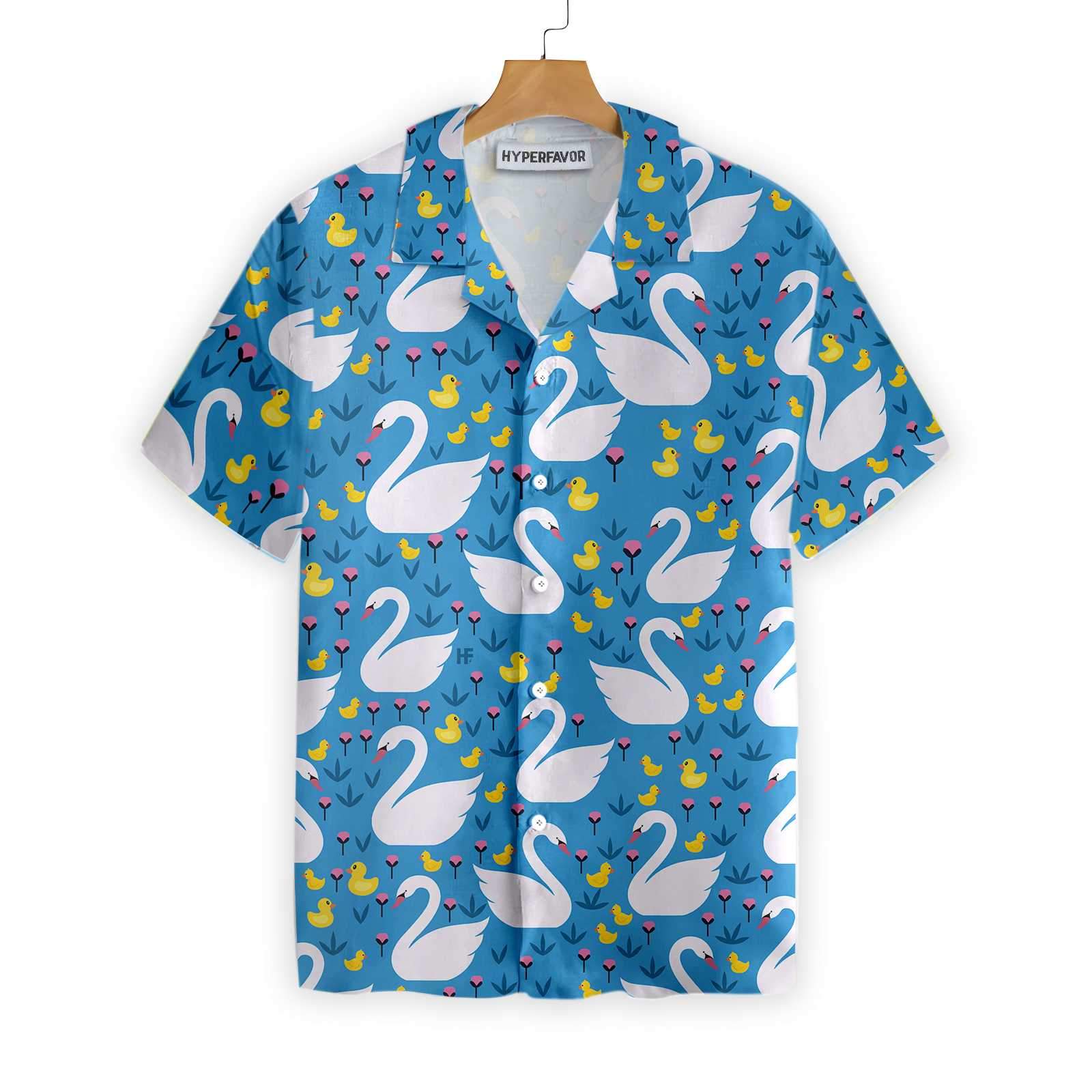 Swans And Ducks Swimming Hawaii Sky Blue Animals Floral Hawaii Shirt Ha82129