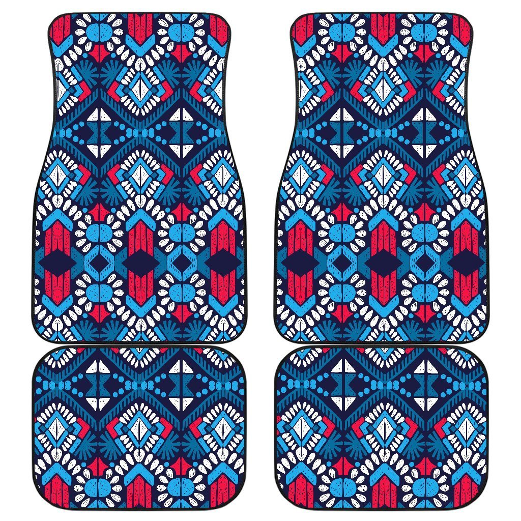 Blue And Red Aztec Pattern Print Front And Back Car Floor Mats, Front Car Mat