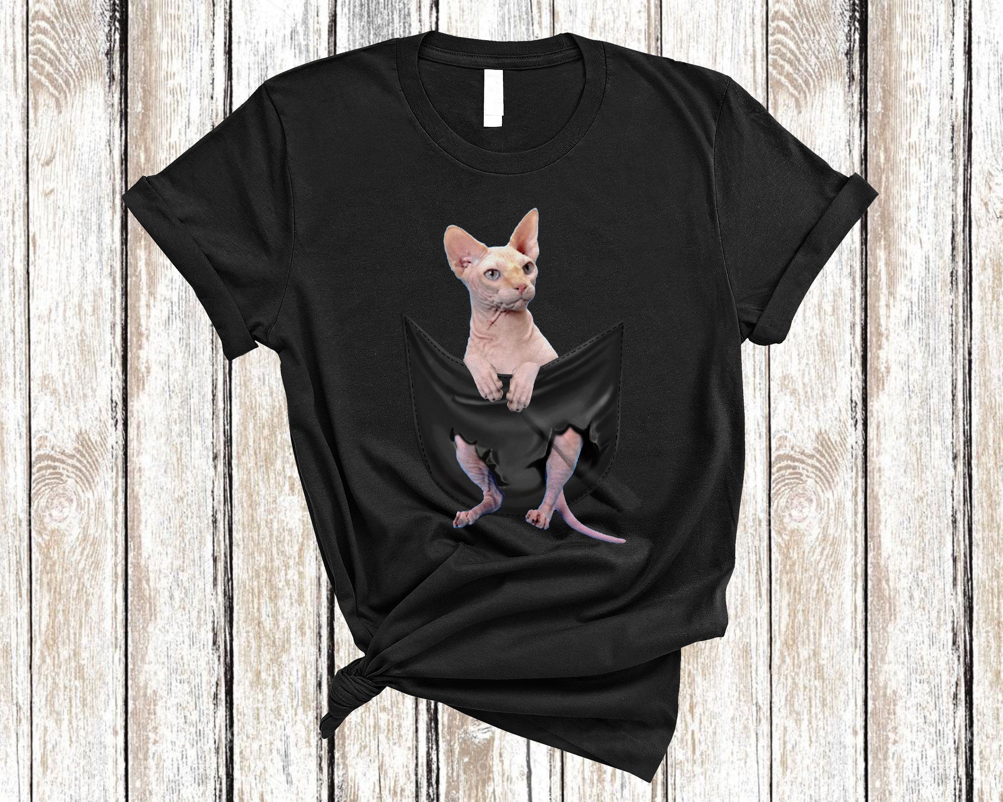 Cat Lover Shirt Sphynx Cat In Pocket Cute Cat Kitten Matching Family National Cat Day T-Shirt