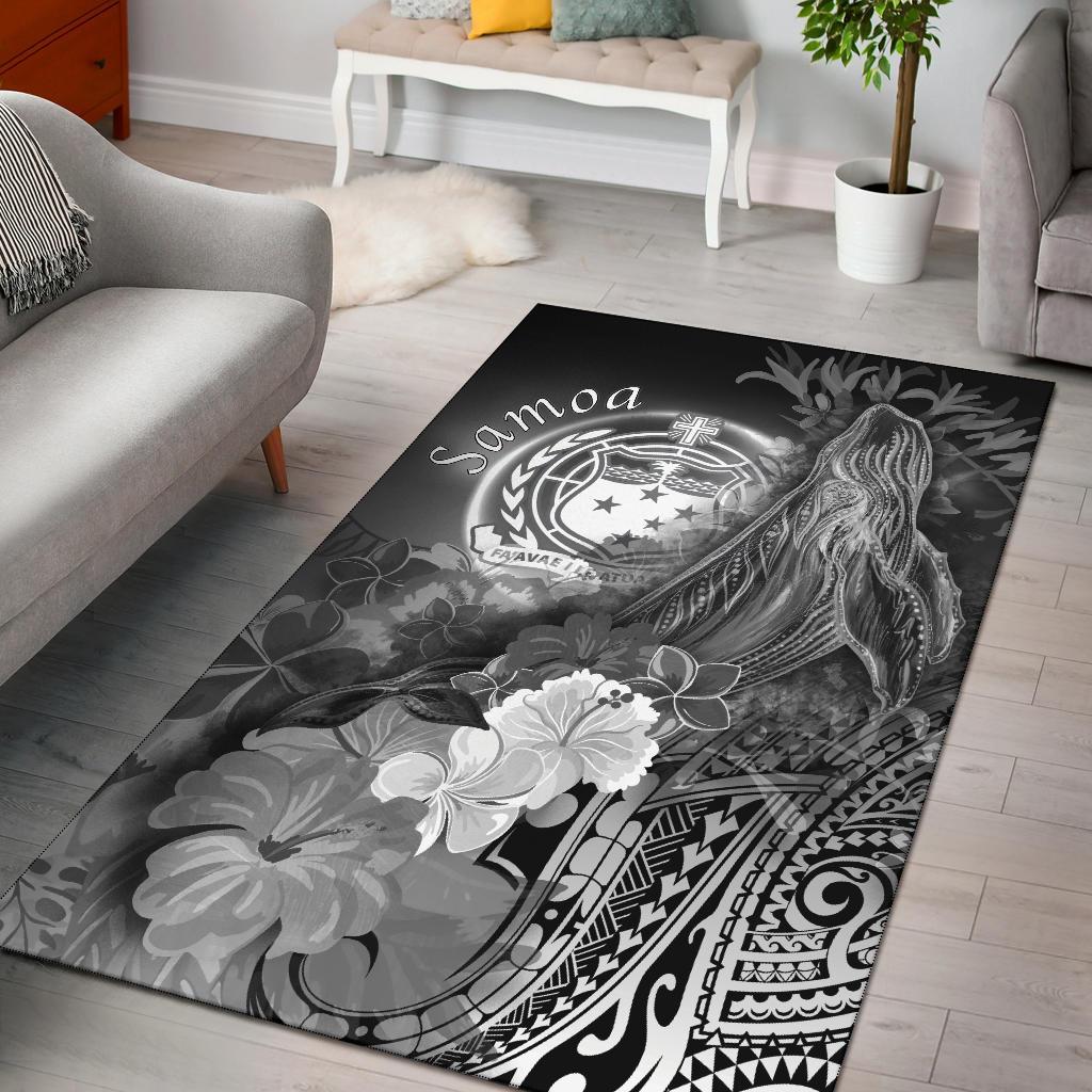 Samoa Area Rug – Humpback Whale With Tropical Flowers (White)