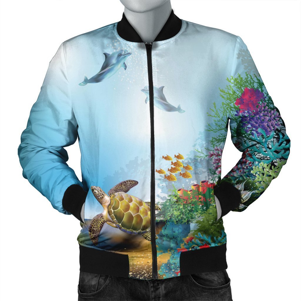 Hawaiian Turtle Dolphin In The Ocean Polynesian Bomber Jacket