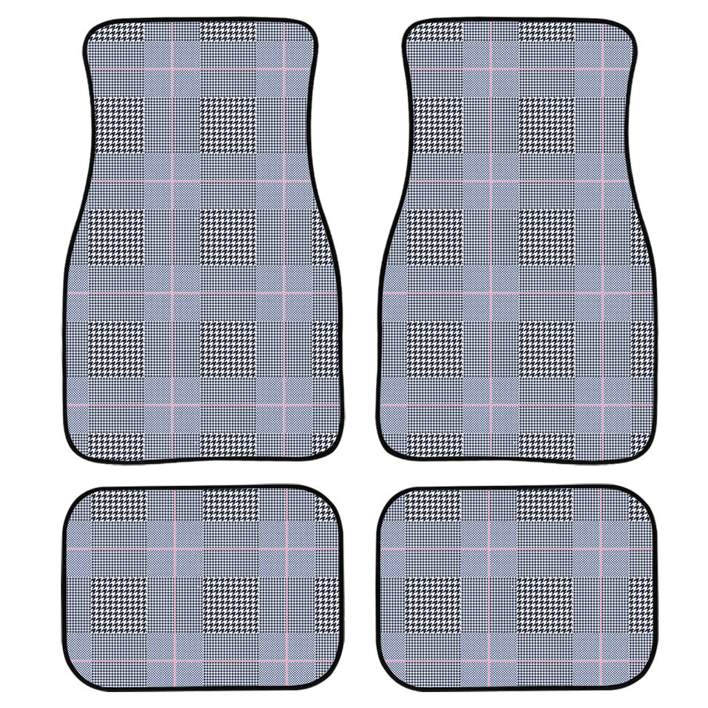 Navy Blue Prince Of Wales Check Print Front And Back Car Floor Mats, Front Car Mat