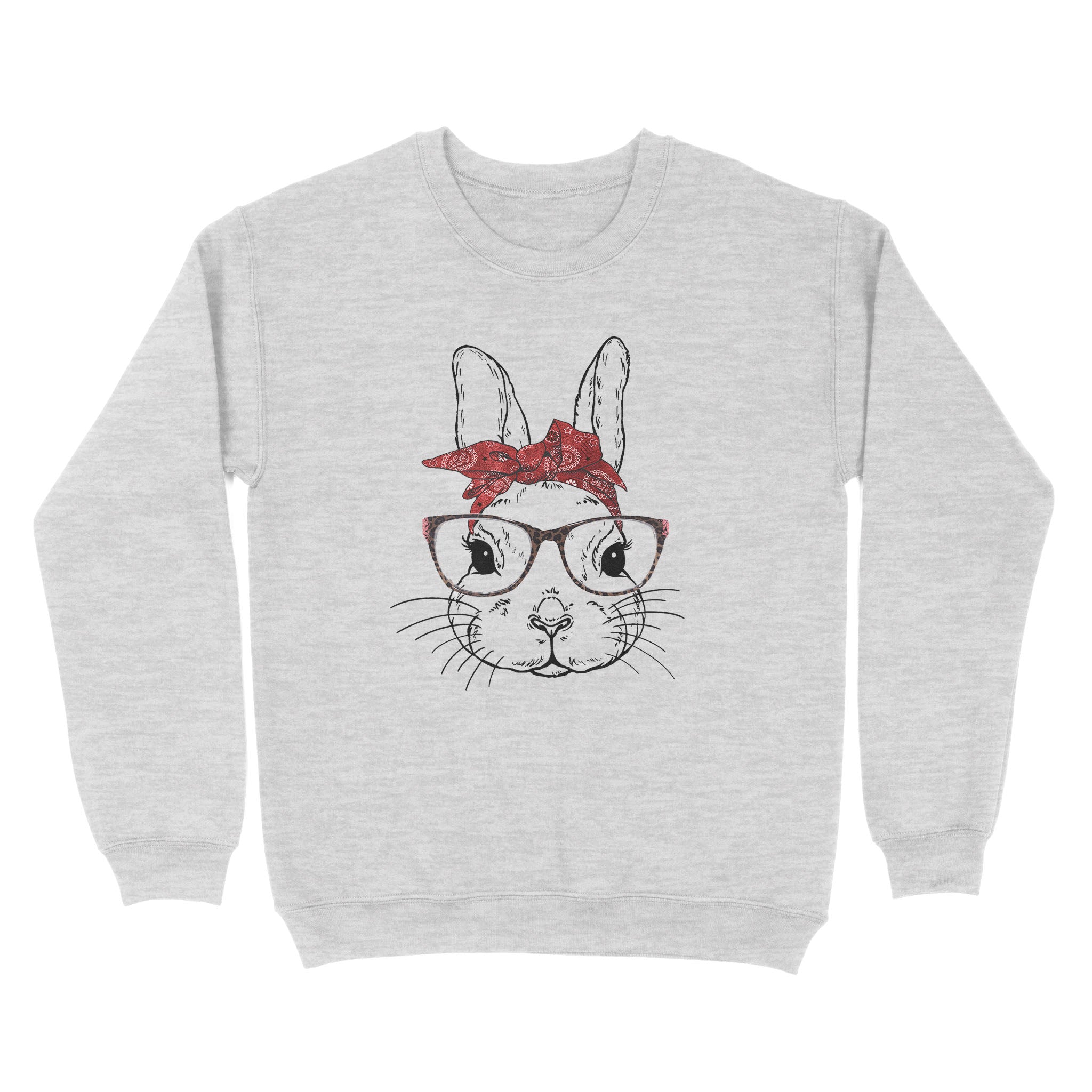 Dng Fashion ‘S Cute Bunny Face Shirt Leopard Print Glasses Easter Gift – Standard Crew Neck Sweatshirt