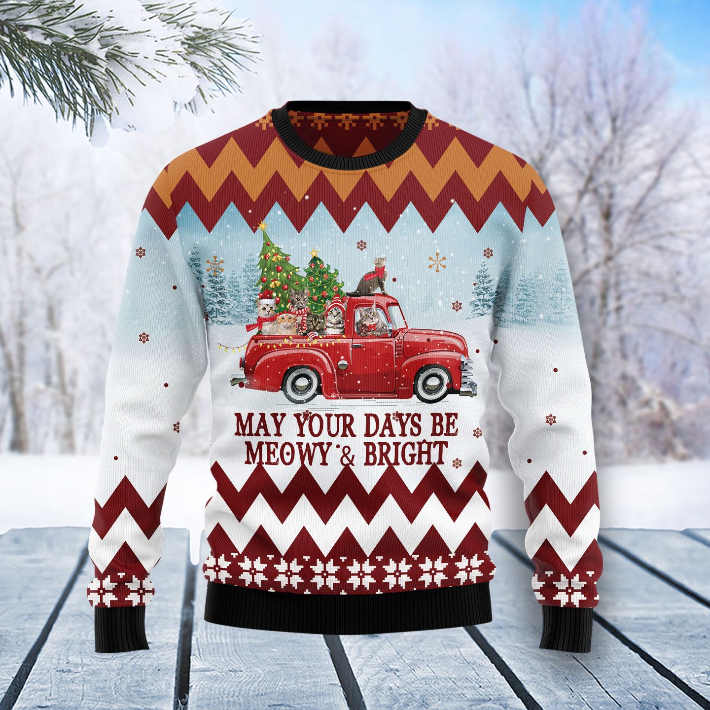 Cat Red Truck Ugly Christmas Sweater | For Men & Women | Adult | Us5818