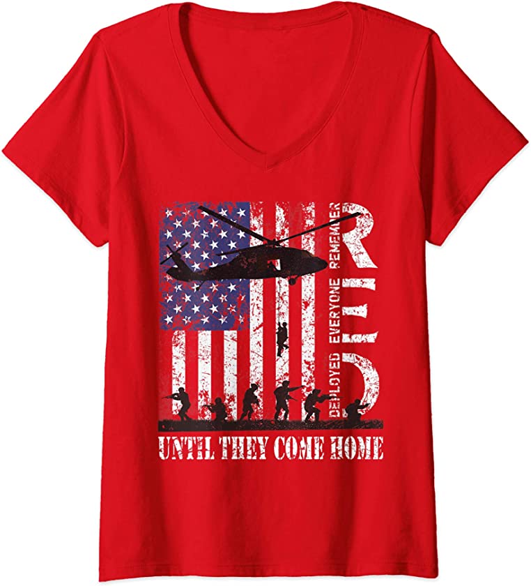 Womens RED Friday Remember Everyone Deployed US Flag Army Vintage V-Neck T-Shirt