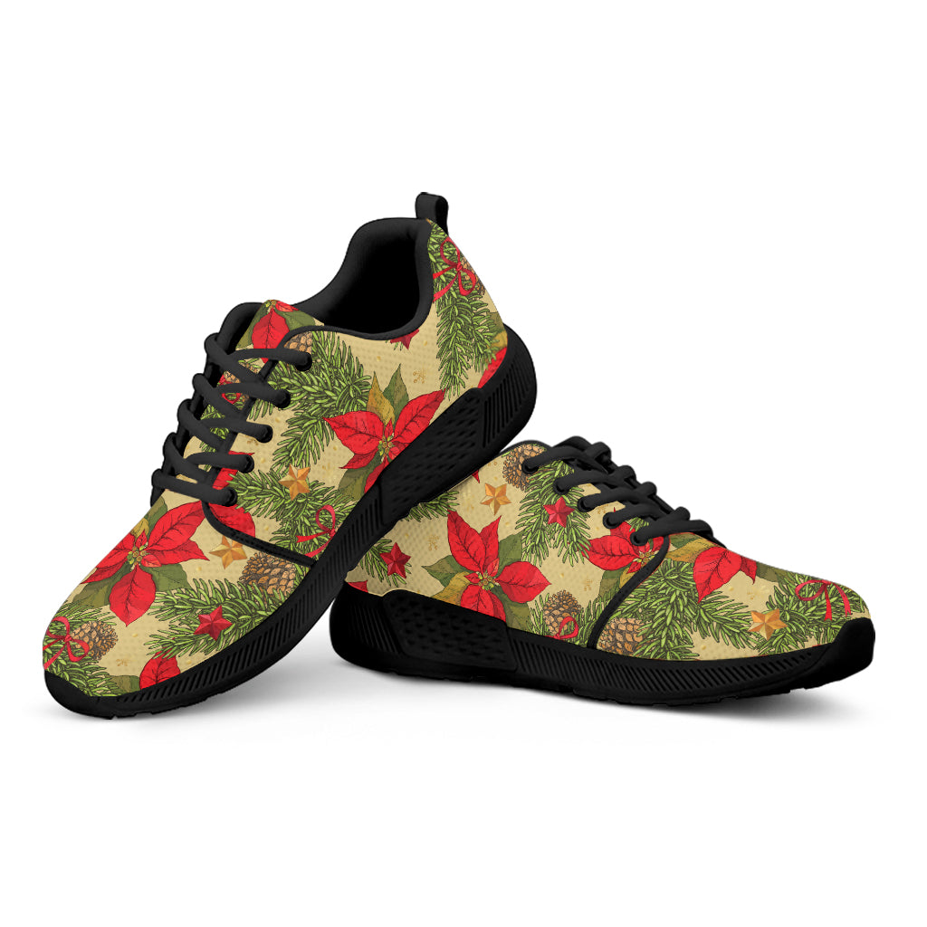 Vintage Christmas Poinsettia Print Black Athletic Shoes – Protegoso Shop