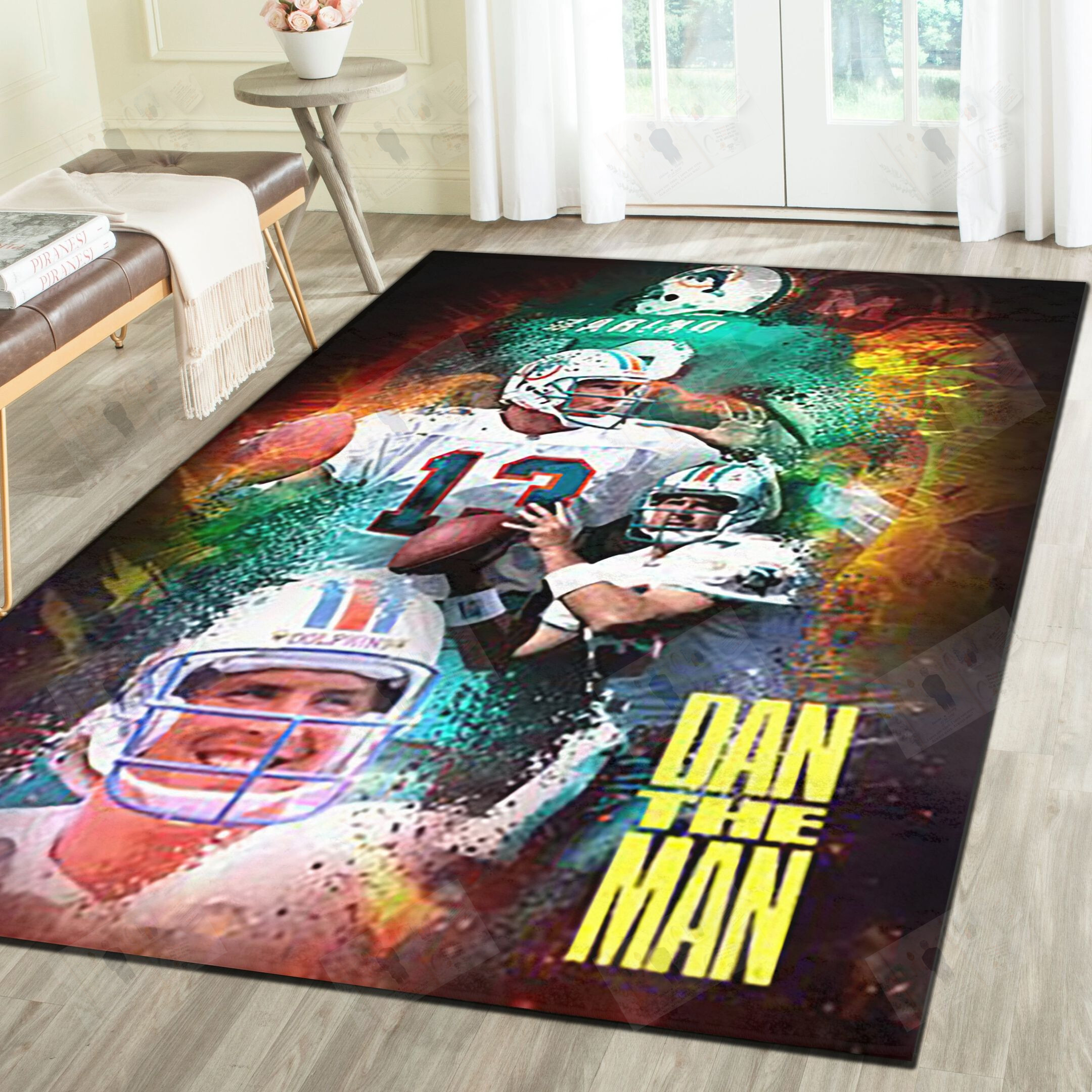 Miami Dolphins Area Rug, Football Team Living Room Bedroom Carpet, Fan Cave Floor Mat