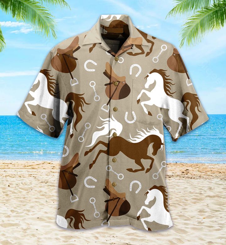 White Horse Saddle Horseshoe Silhouette Hawaii Shirt Ha10770