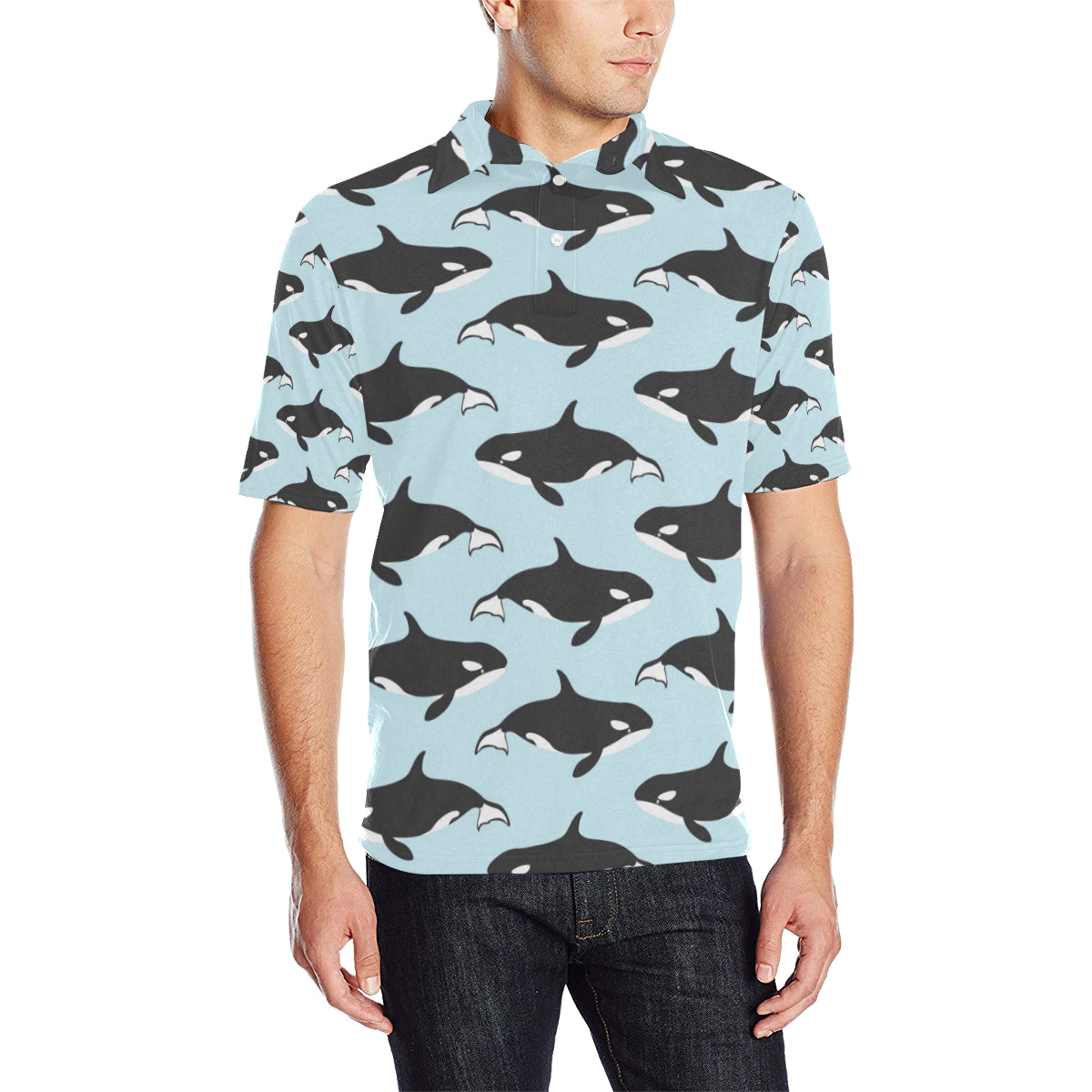 Killer Whale Pattern Print Design 01 Men Polo Shirt