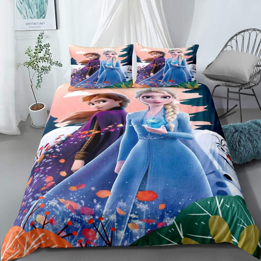 2019 Frozen Anna Elsa Princess #16 Duvet Cover Quilt Cover Pillowcase Bedding Set Bed Linen Home Bedroom Decor