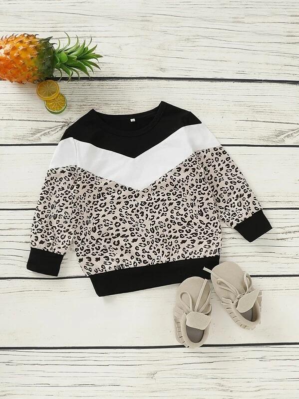 Toddler Girls Cut And Sew Leopard Print Sweatshirt