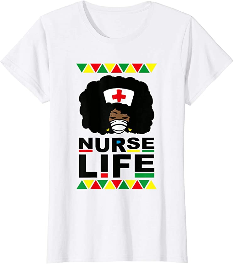 Womens Black Nurse African American Nurse Gift Black History Month T-Shirt