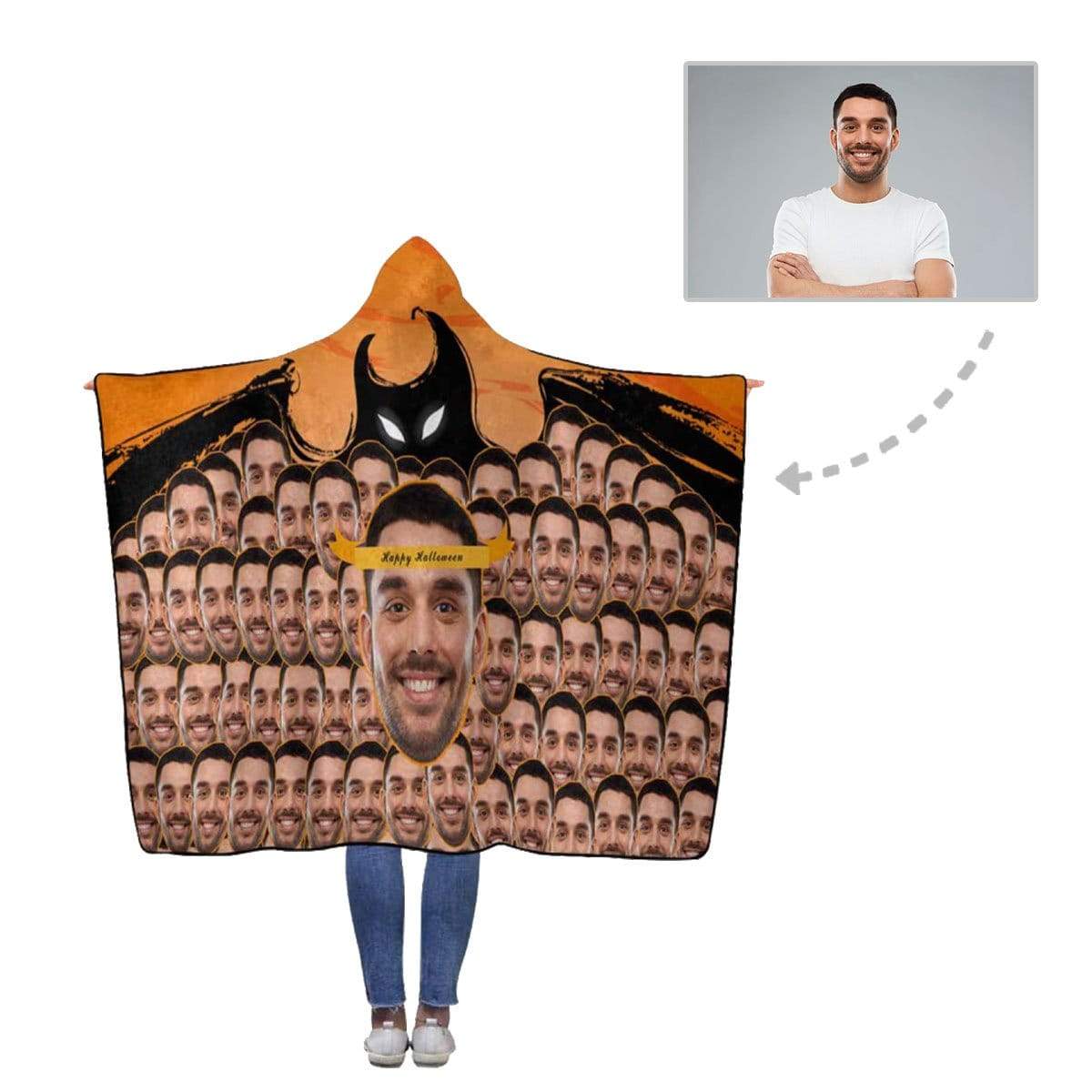 Custom Face Demon Flannel Hooded Blanket