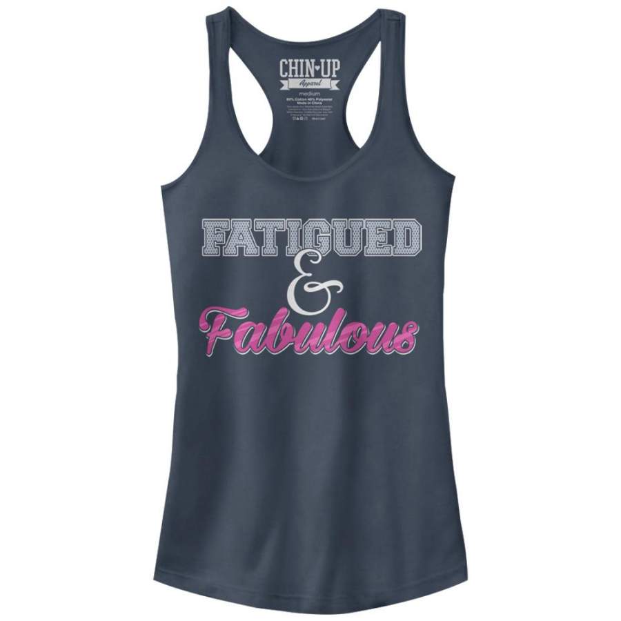 CHIN UP Junior’s Fatigued and Fabulous  Racerback Tank Indigo