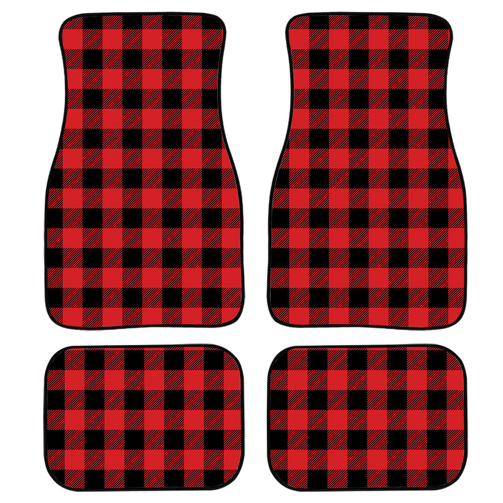 Red And Black Buffalo Check Print Front And Back Car Floor Mats, Front Car Mat