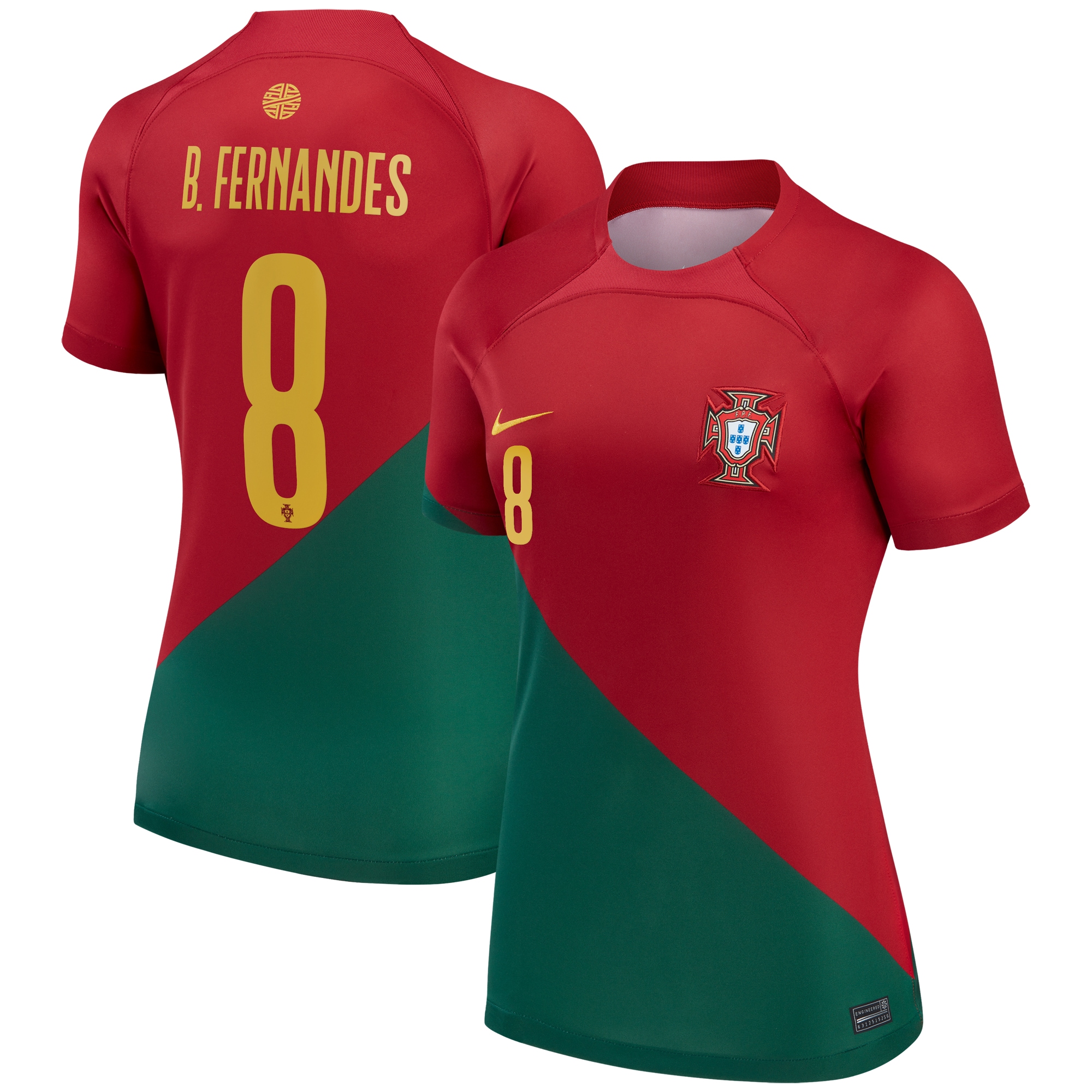 Bruno Fernandes Portugal National Team Women's 2022/23 Home Breathe Stadium Replica Player Jersey – Red