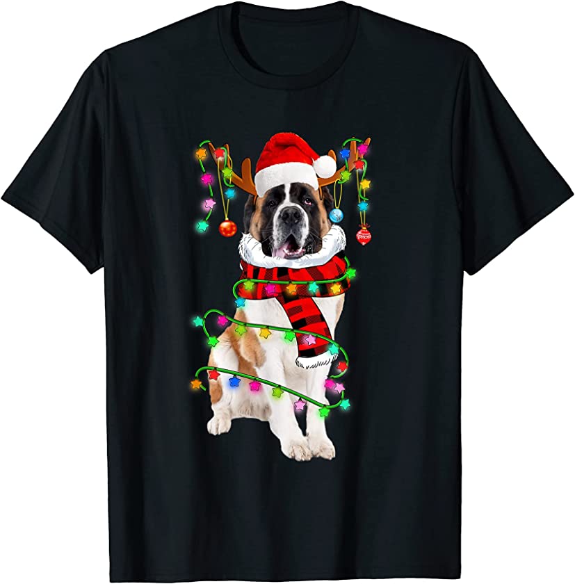 Bernard Dog Santa Xmas Puppy Lover Christmas Lights T-Shirt