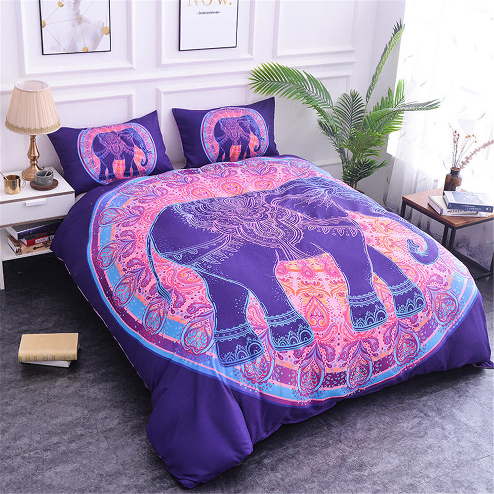 Bedding Set Elephant Pattern Duvet Cover King Queen Size Boho Quilt Cover Bedclothes Cover