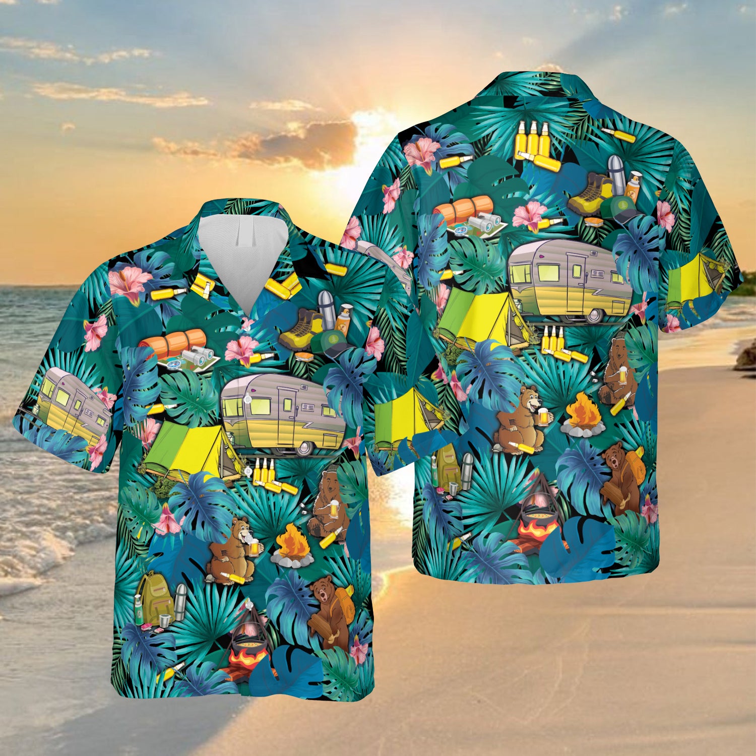 Camping Lovers Green Hawaiian Campife Shirt Ha35869