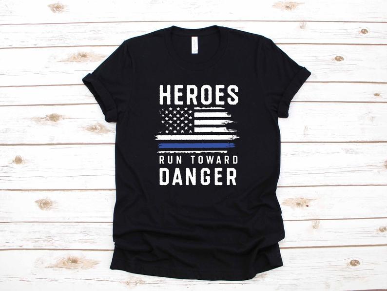 Dreameris Police Heroes Usa Flag Law Enforcement Gift T Shirt Long Sleeve Sweatshirt  Hoodie Tank Top