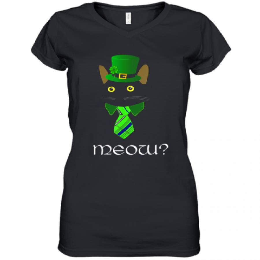 Black Business Cat Kitten St. Patricks Leprechaun Women's V-Neck T-Shirt