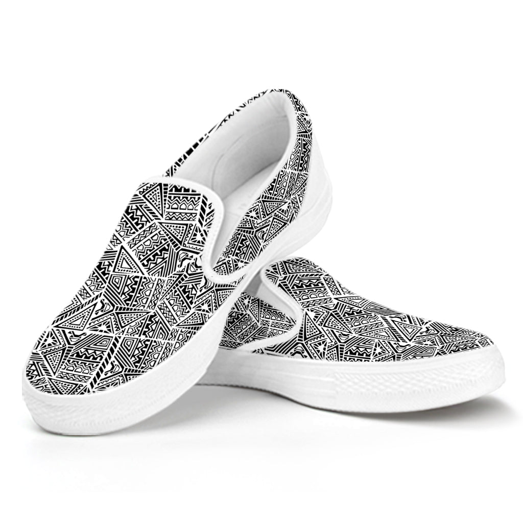 Ancient Aztec Tribal Pattern Print White Slip On Shoes