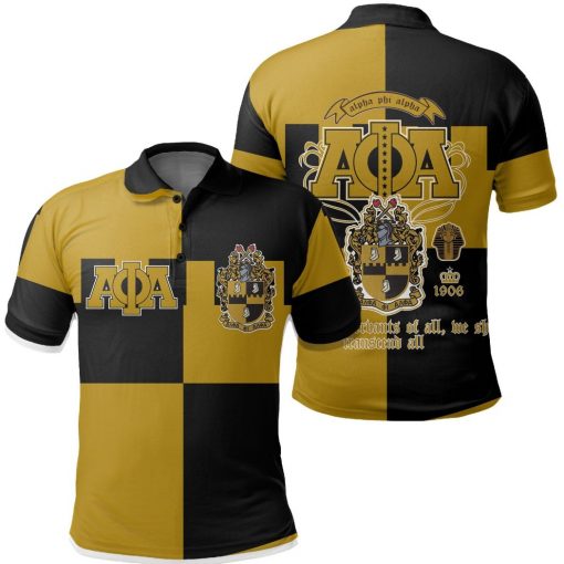 Alpha Phi Alpha 1906 Crest Old Gold And Black Chessboard Polo Shirt