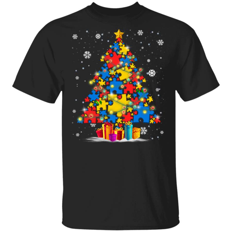 Autism Puzzle Pieces Tree Christmas In Snow Autism Awareness Long Sleeve T Shirt By Vevotee Store T-shirt Long Hoodie Black