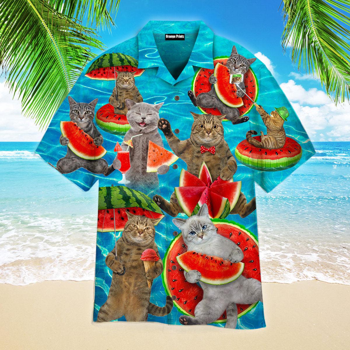 Summer Watermelon Cat Aloha Hawaiian Shirts For Men & For Women | Wt9565