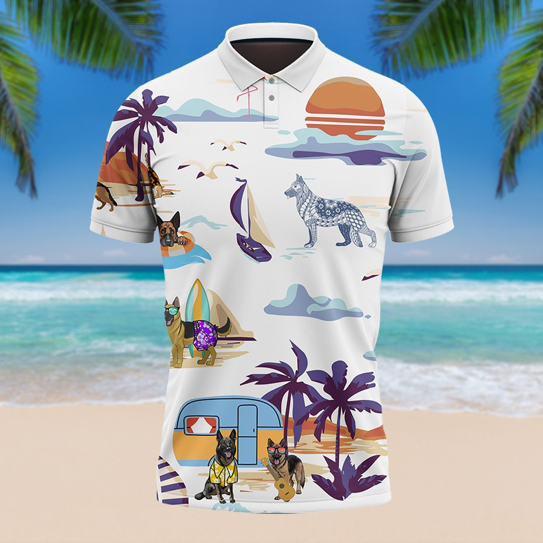 German Shepherd Hawaiian Beach Polo Shirt Men Ha68714