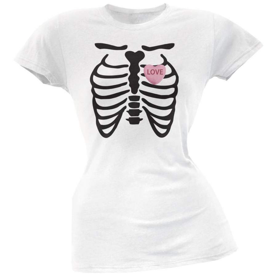 Skeleton Love Candy Heart White Soft Juniors T-Shirt