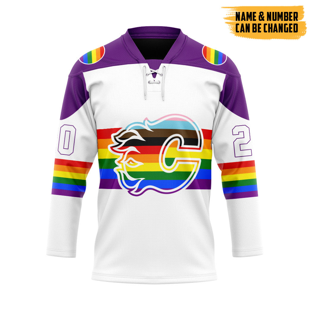 Gearhumans 3D Pride Month Calgary Flames Custom Name Custom Number Hockey Jersey