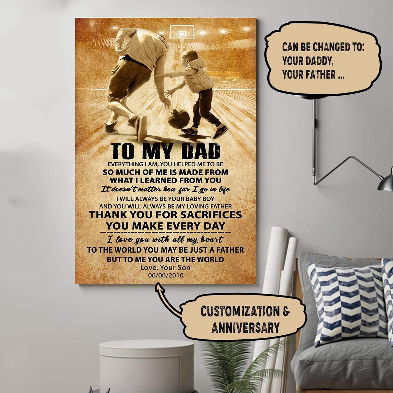 Poster for Room Aesthetic -Command Strips Wall Decor – Ly89 Customizable Basketball Poster – Son to Dad – Everything I Am