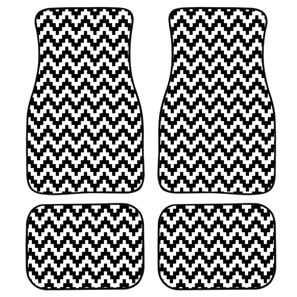 Pixel Zigzag Pattern Print Front And Back Car Floor Mats, Front Car Mat