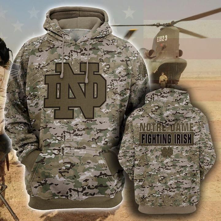 Notre Dame Fighting Irish Camouflage Veteran 3D Cotton T-Shirt Hoodie