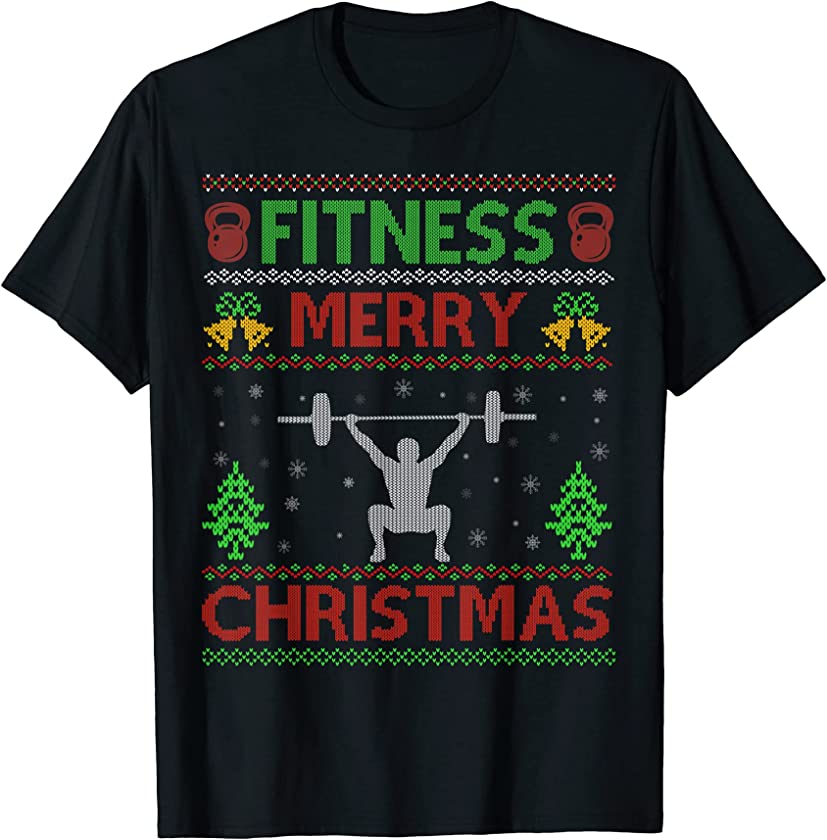 Ugly Christmas Sweater Style Powerlifting Fitness Gym Xmas T-Shirt