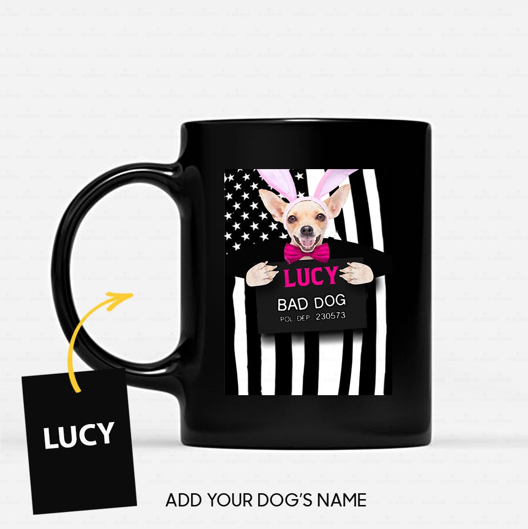 Personalized Dog Gift Idea – Bad Dog Girl With Rabbit Ear For Dog Lovers – Black Mug