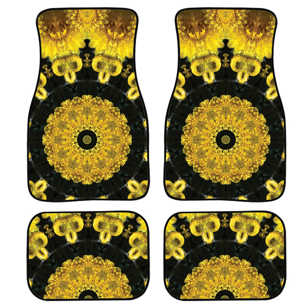 Yellow Flower Kaleidoscope Print Front And Back Car Floor Mats, Front Car Mat