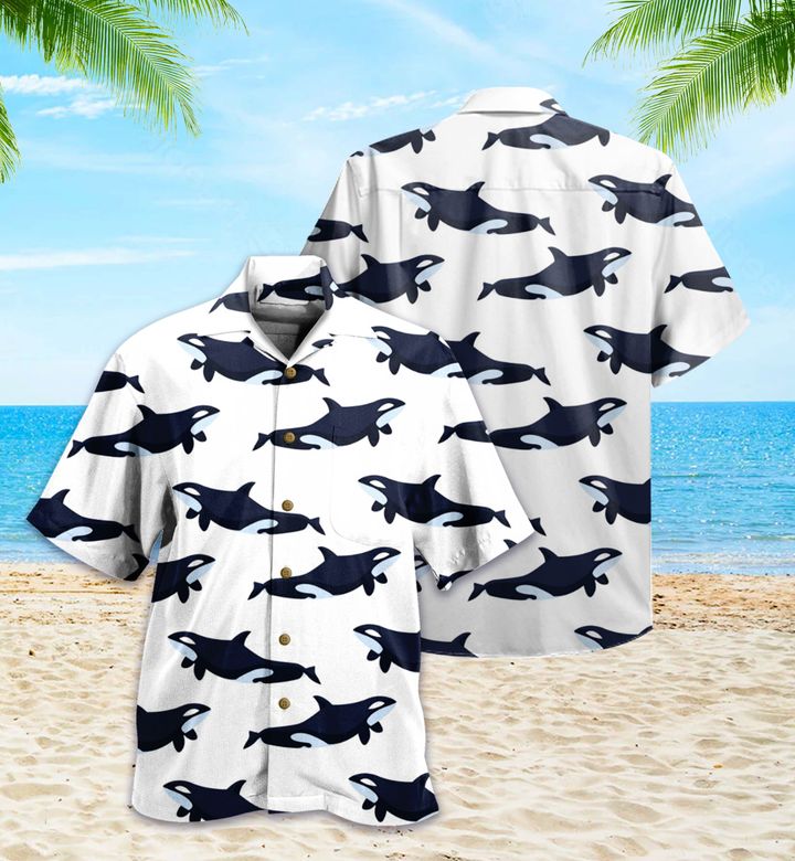 Waybackapparel Killer Whale White 3D Hawaiian Shirt