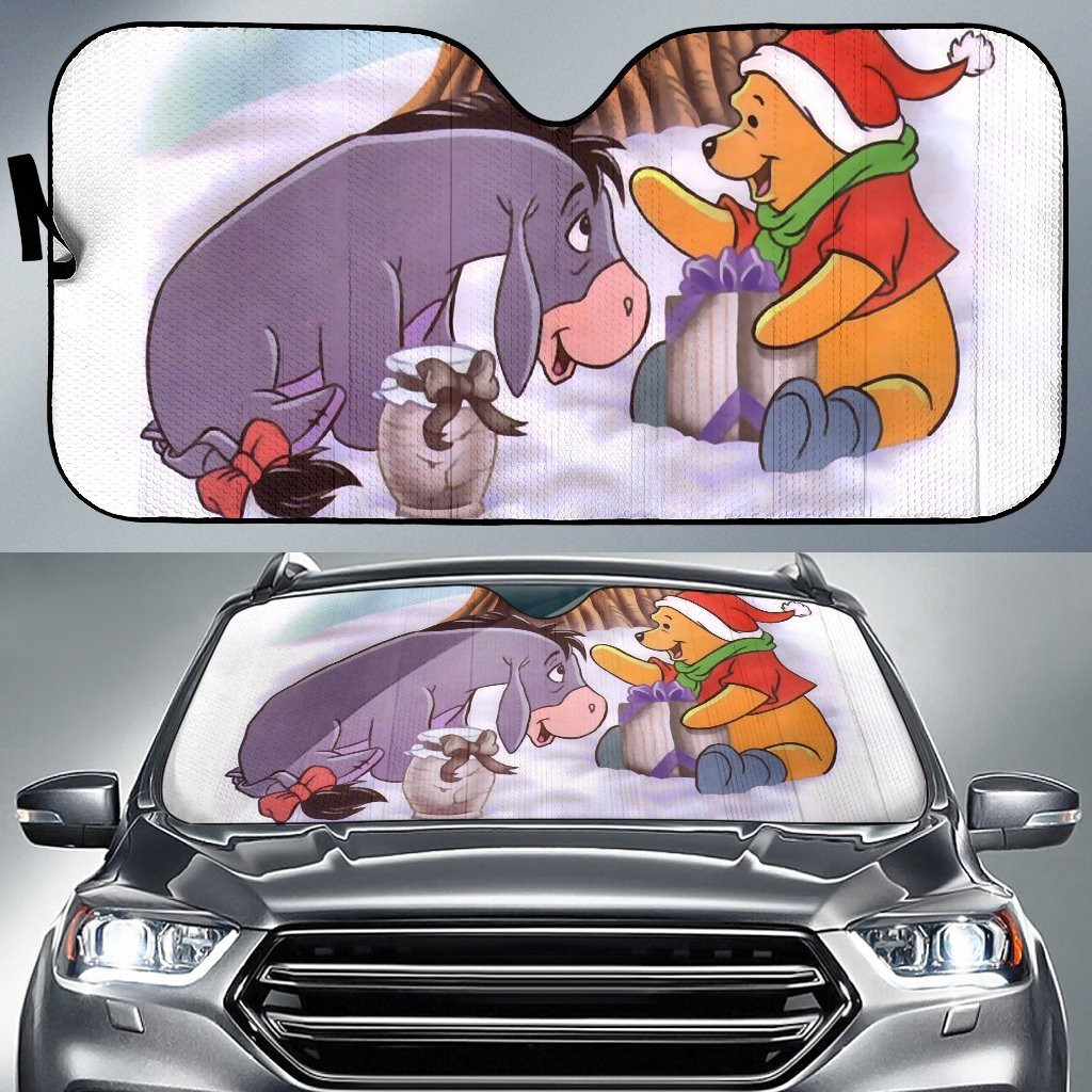 Pooh Eeyore Christmas Pattern Car Sun Shade 3D Printed Car Windshield Accessories