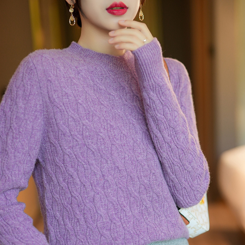 100% Merino Woolen Sweater Women’s Round Neck Twisted Pullover 2022 Spring and Autumn New Slim Fashion Knitted Undercoat Tops alx