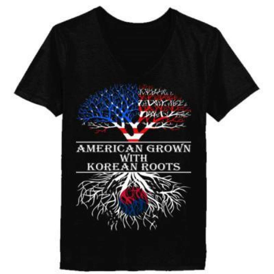 AGR American Grown With Korean Roots – Ladies’ V-Neck T-Shirt