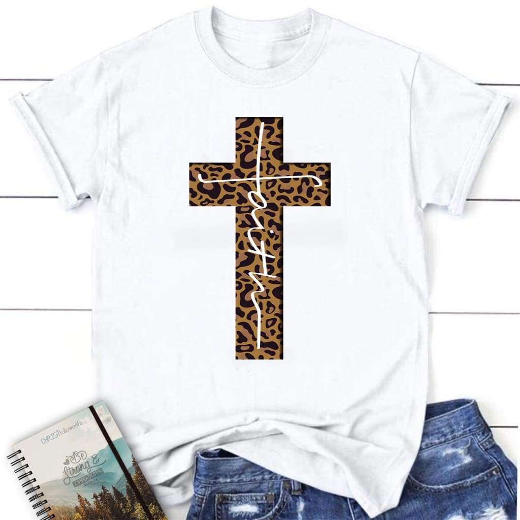 Faith Cross Leopard Womens Christian T-Shirt | Faith Apparel