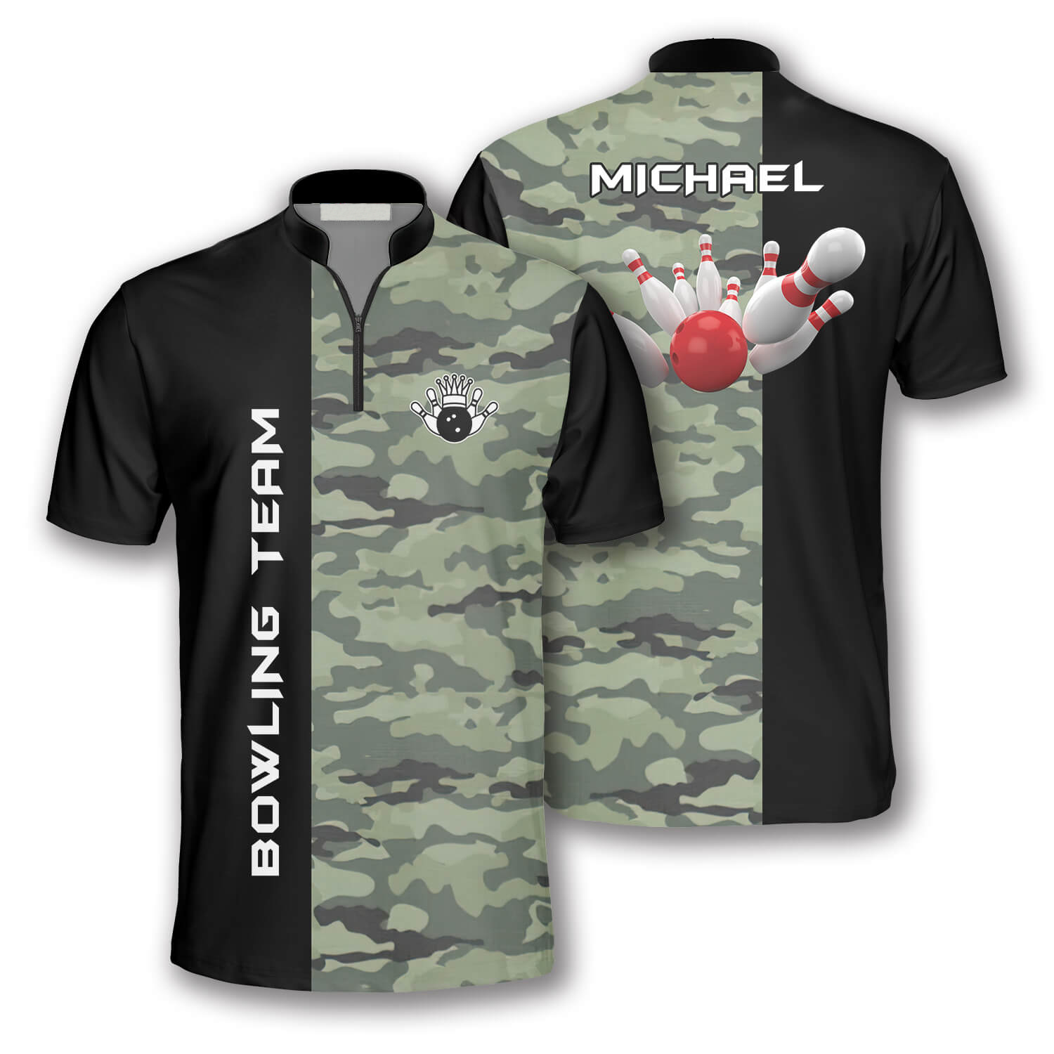 3D All Over Print Camo & Black Custom Bowling Jerseys For Men, Idea Gift For Bowler